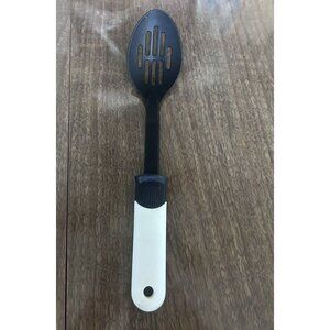 Ekco Nylon High Heat Slotted Serving Spoon Black Bowl with White Handle 14”